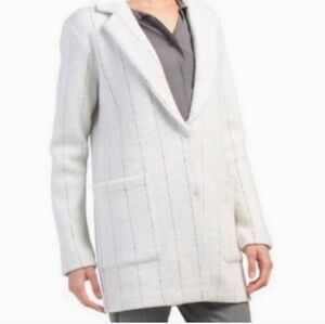 Rachel Zoe Women' White Pinstriped Wool Coat Jacket Size Medium
